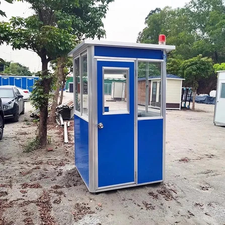 (4x4x7.5ft) Portable Security Guard Cabin, Outdoor Modern Security Booth with Alarm Light(Blue Color)- Extra Thick Metal Sheet