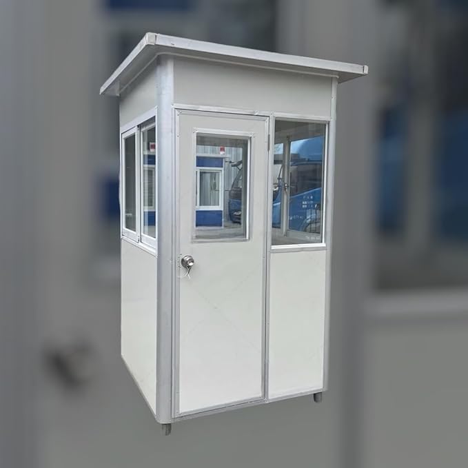(4x4x7.5ft) Portable Security Guard Cabin, Outdoor Modern Security Booth with Alarm Light(White)- Extra Thick