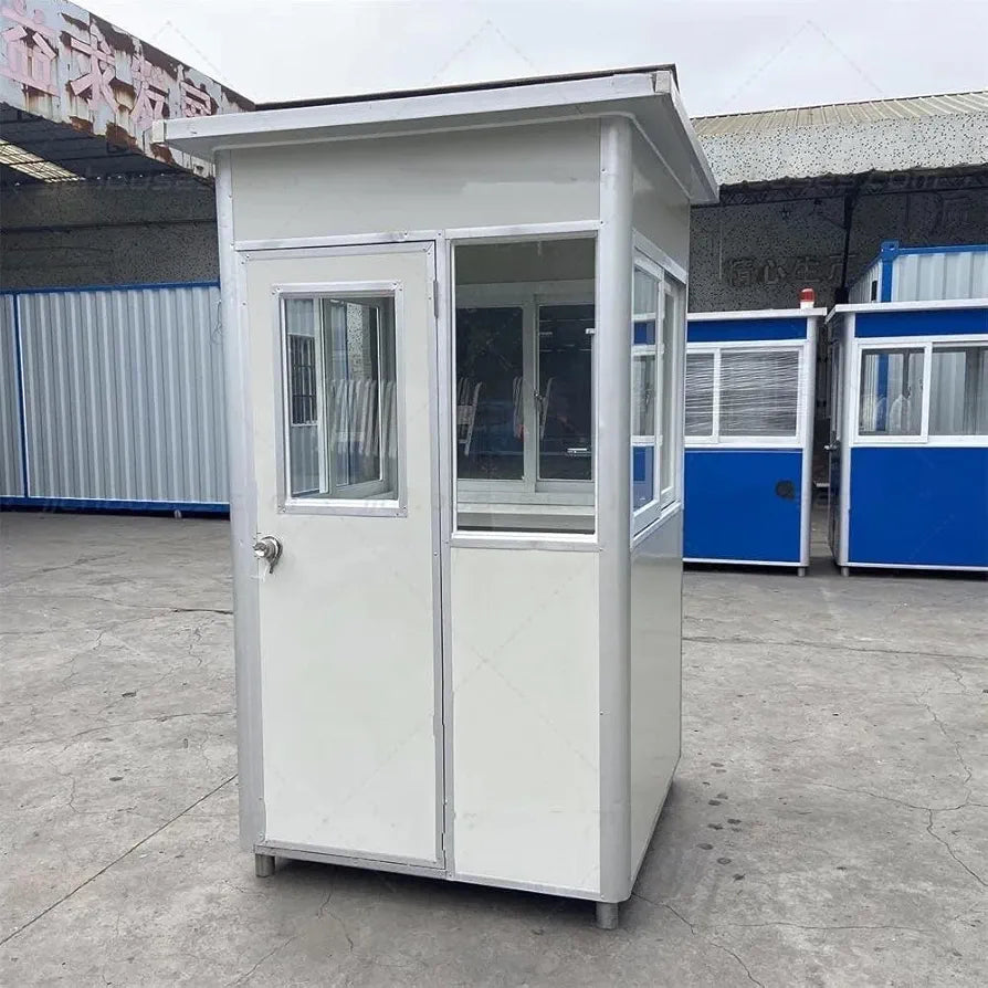 (4x4x7.5ft) Portable Security Guard Cabin, Outdoor Modern Security Booth with Alarm Light(White)- Extra Thick