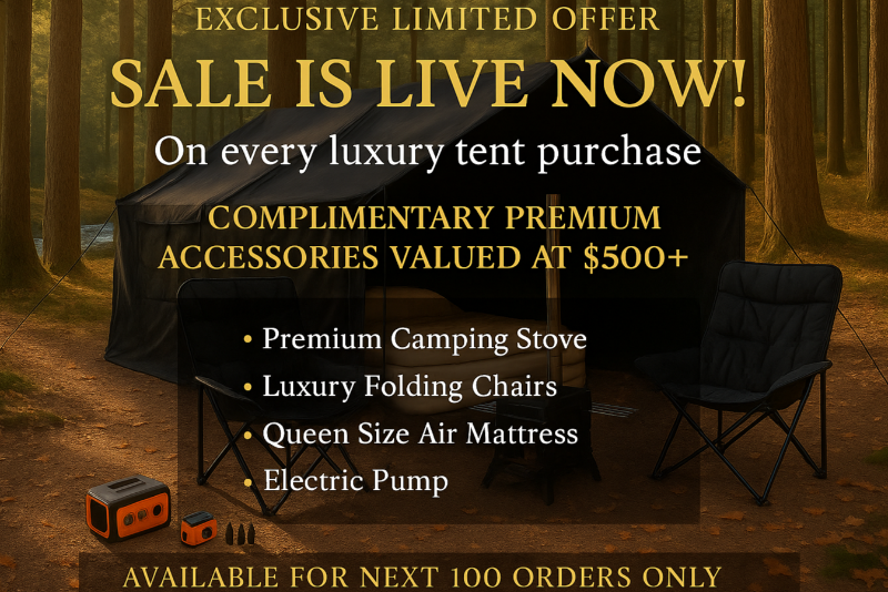 Luxury camping sale banner using your forest scene