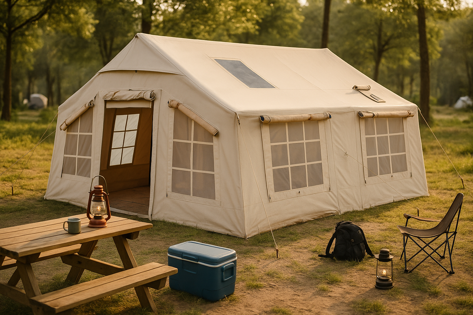 Luxury tent in realistic campsite