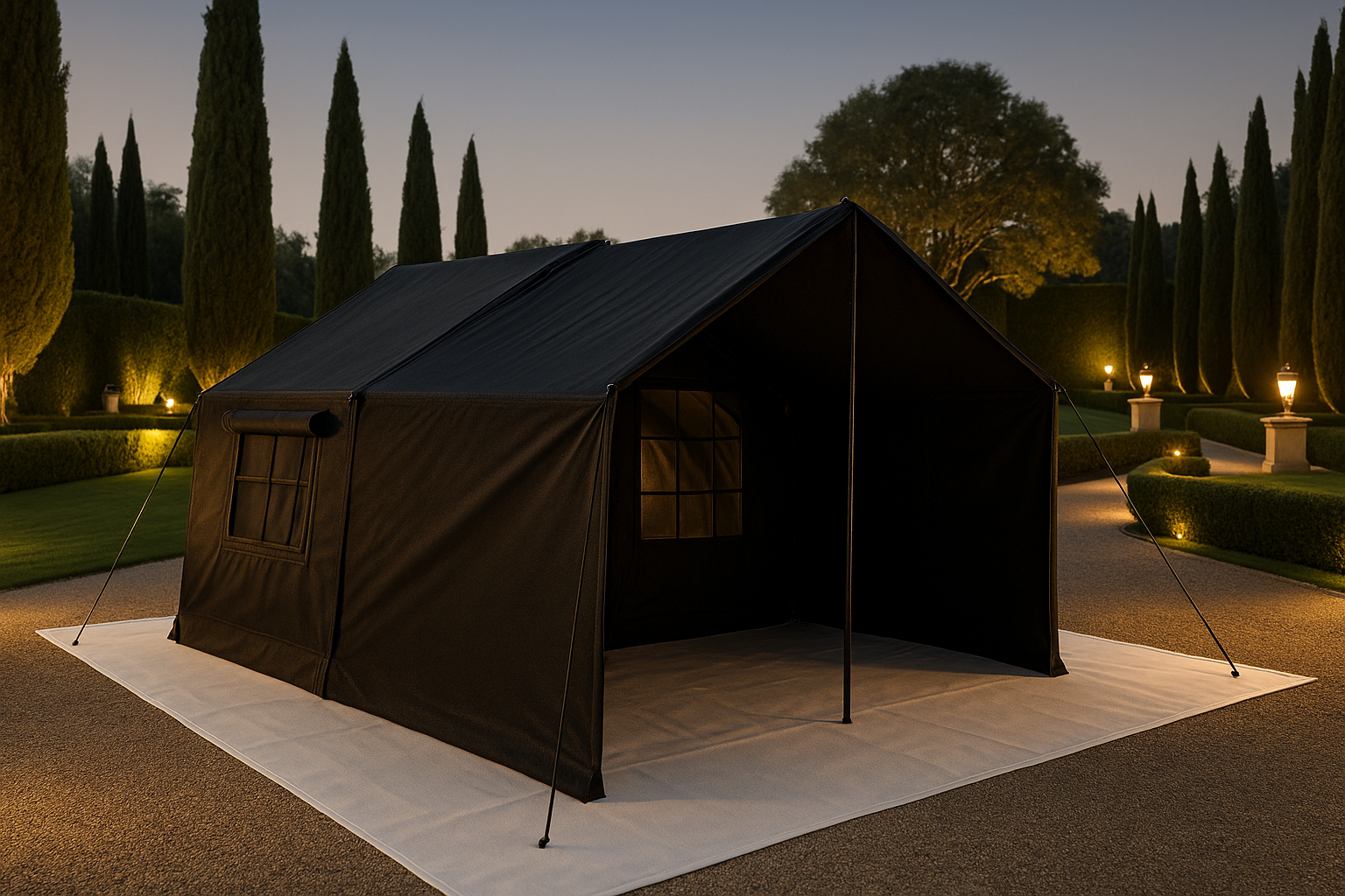 Luxury tent in upscale outdoor setting