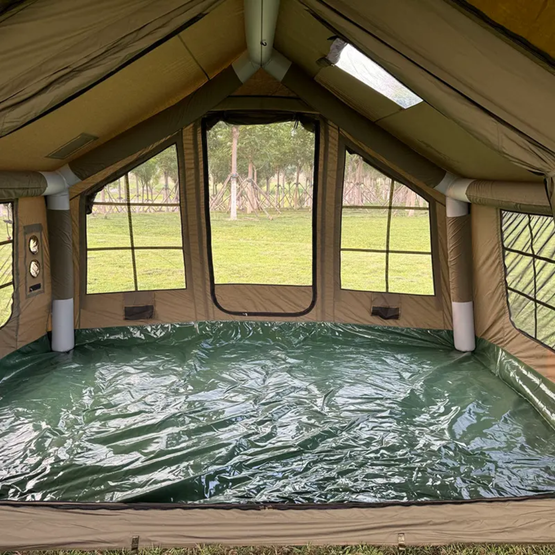 Luxury Inflatable Camping Tent Villa for 10-12 People with free Premium Accessories (Bed, Stove, Chairs & Electric Pump)