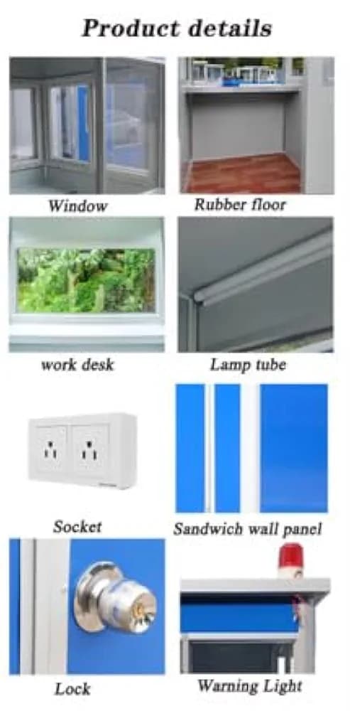 (4x4x7.5ft) Portable Security Guard Cabin, Outdoor Modern Security Booth with Alarm Light(Blue Color)- Extra Thick Metal Sheet