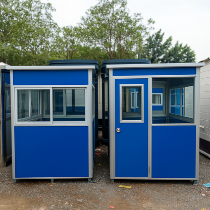 (5x6.5x7.5ft) Portable Security Guard Cabin, Outdoor Modern Security Booth with Alarm Light ( blue )