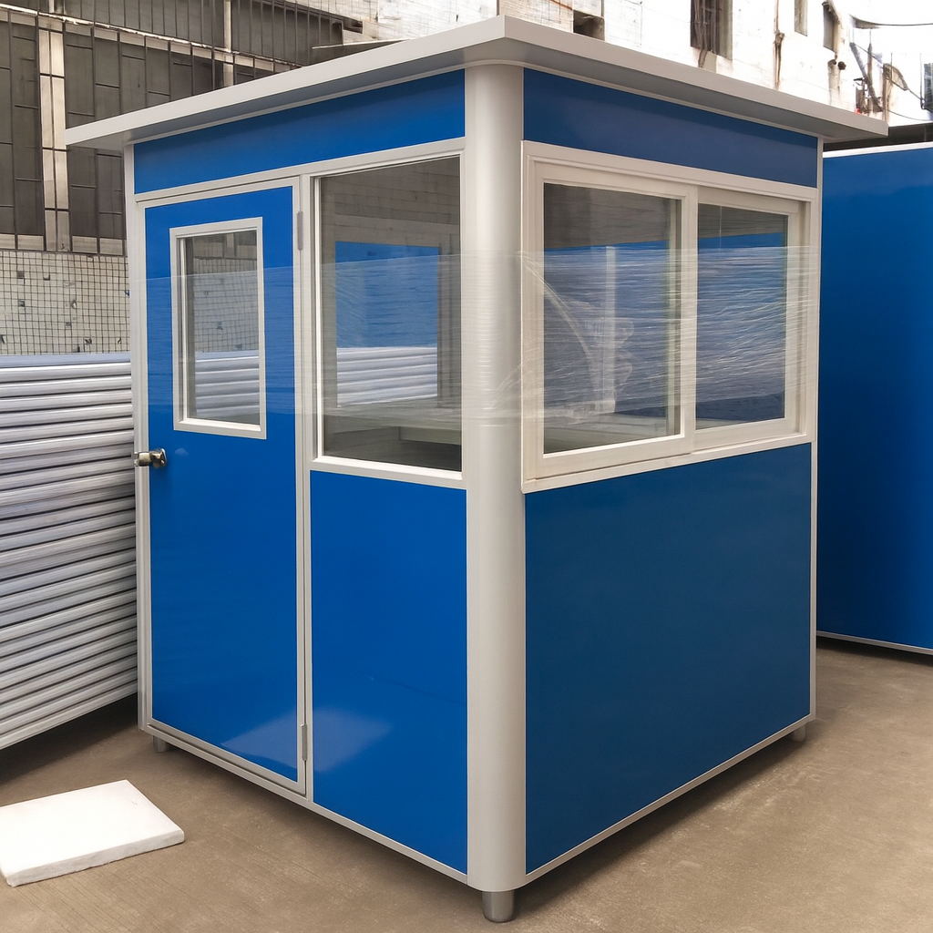 (5x6.5x7.5ft) Portable Security Guard Cabin, Outdoor Modern Security Booth with Alarm Light ( blue )