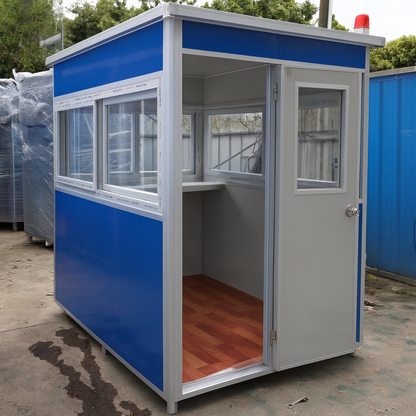 (5x6.5x7.5ft) Portable Security Guard Cabin, Outdoor Modern Security Booth with Alarm Light ( blue )