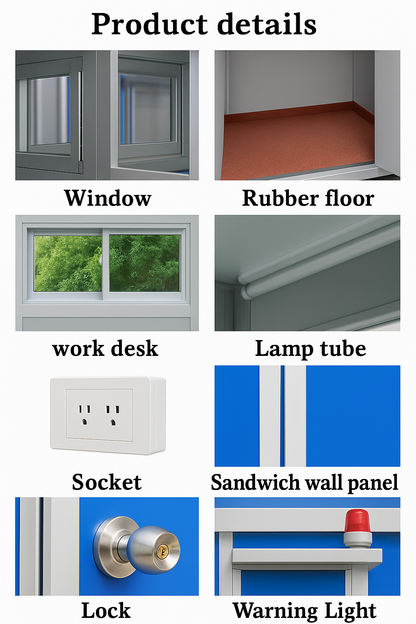 (5x6.5x7.5ft) Portable Security Guard Cabin, Outdoor Modern Security Booth with Alarm Light ( blue )
