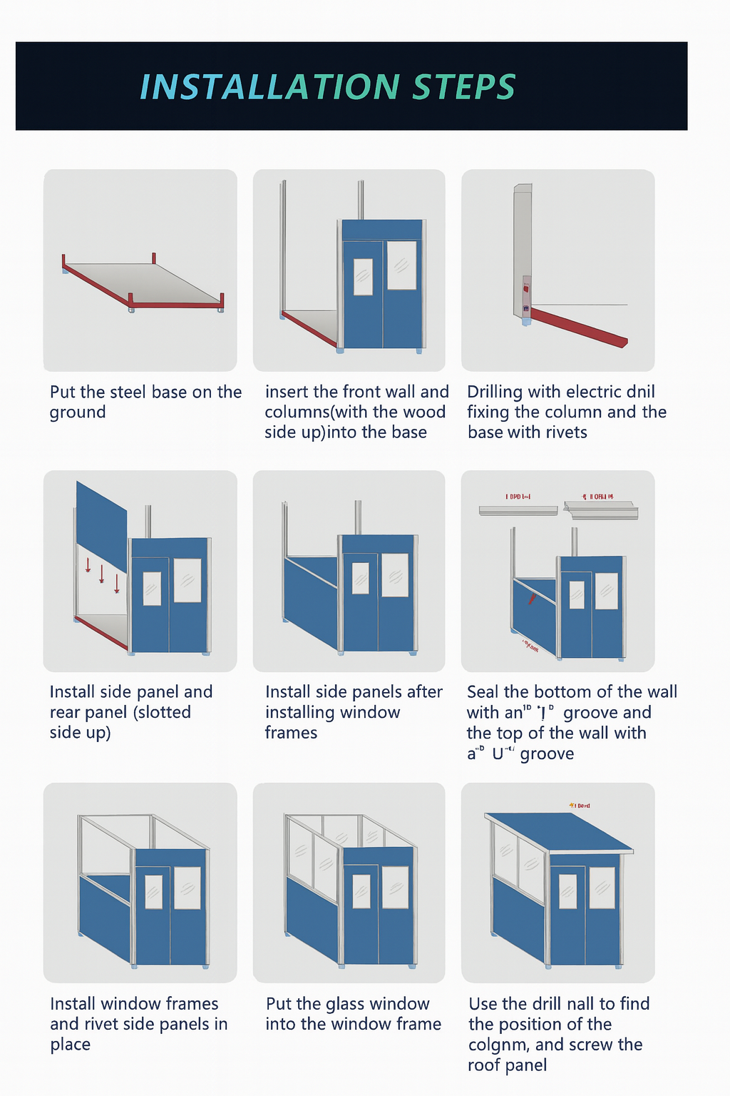 (5x6.5x7.5ft) Portable Security Guard Cabin, Outdoor Modern Security Booth with Alarm Light ( blue )