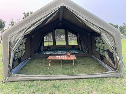 Luxury Inflatable Camping Tent Villa for 10-12 People with free Premium Accessories (Bed, Stove, Chairs & Electric Pump)