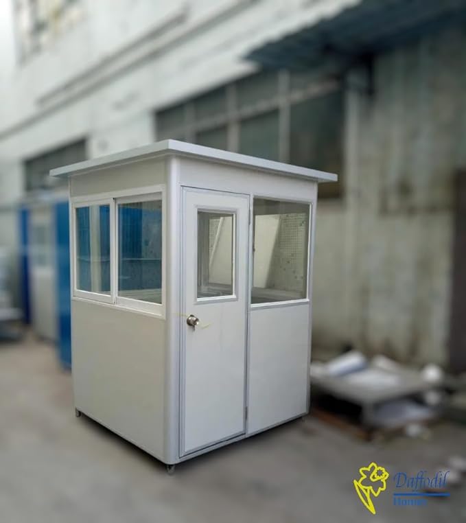(5x6.5x7.5ft) Portable Security Guard Cabin, Outdoor Modern Security Booth with Alarm Light(White)