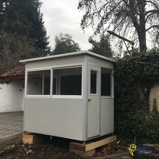(5x6.5x7.5ft) Portable Security Guard Cabin, Outdoor Modern Security Booth with Alarm Light(White)
