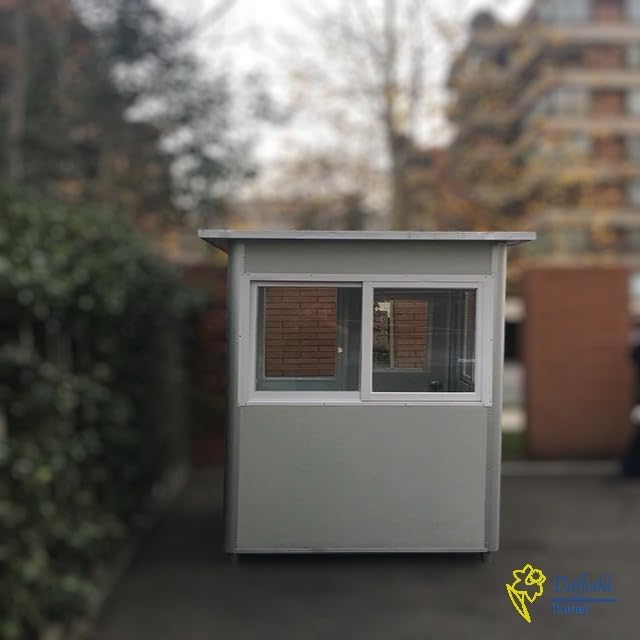 (5x6.5x7.5ft) Portable Security Guard Cabin, Outdoor Modern Security Booth with Alarm Light(White)