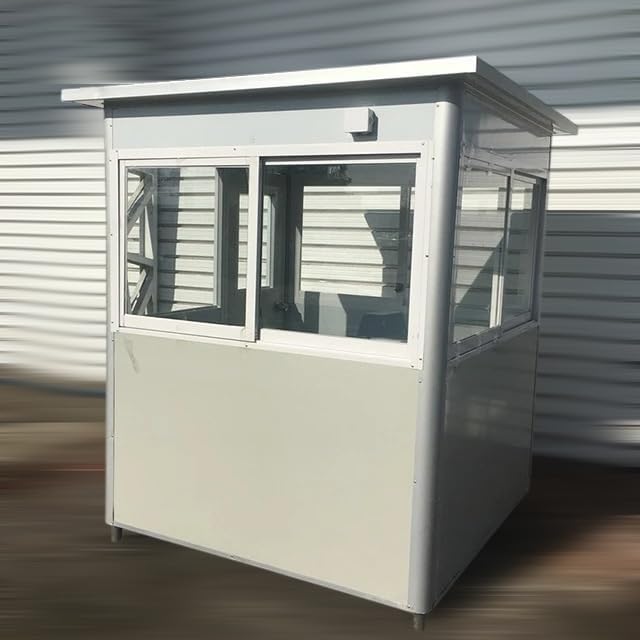 (5x6.5x7.5ft) Portable Security Guard Cabin, Outdoor Modern Security Booth with Alarm Light(White)