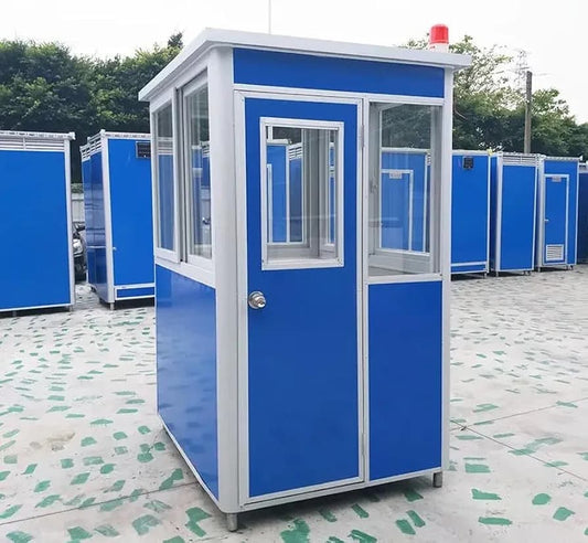 (4x4x7.5ft) Portable Security Guard Cabin, Outdoor Modern Security Booth with Alarm Light(Blue Color)- Extra Thick Metal Sheet