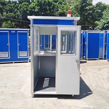 (4x4x7.5ft) Portable Security Guard Cabin, Outdoor Modern Security Booth with Alarm Light(Blue Color)- Extra Thick Metal Sheet
