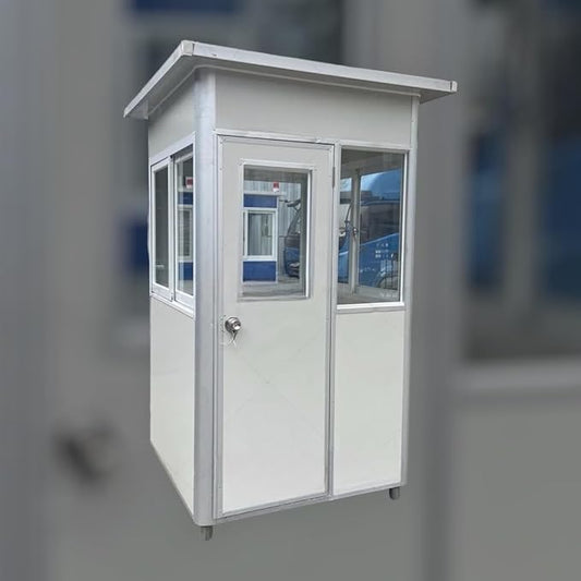 (4x4x7.5ft) Portable Security Guard Cabin, Outdoor Modern Security Booth with Alarm Light(White)- Extra Thick