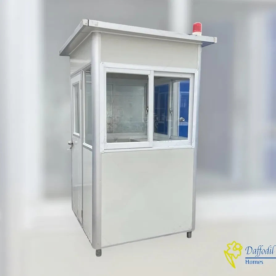 (4x4x7.5ft) Portable Security Guard Cabin, Outdoor Modern Security Booth with Alarm Light(White)- Extra Thick
