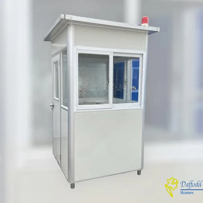 (4x4x7.5ft) Portable Security Guard Cabin, Outdoor Modern Security Booth with Alarm Light(White)- Extra Thick